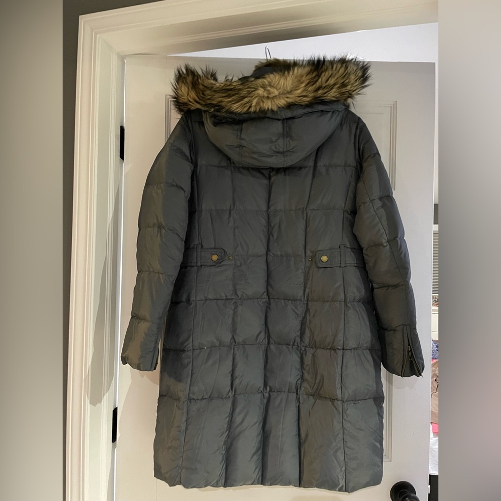 Lands' End Gray Puffer Coat with Faux Fur Hood - Picture 5 of 5